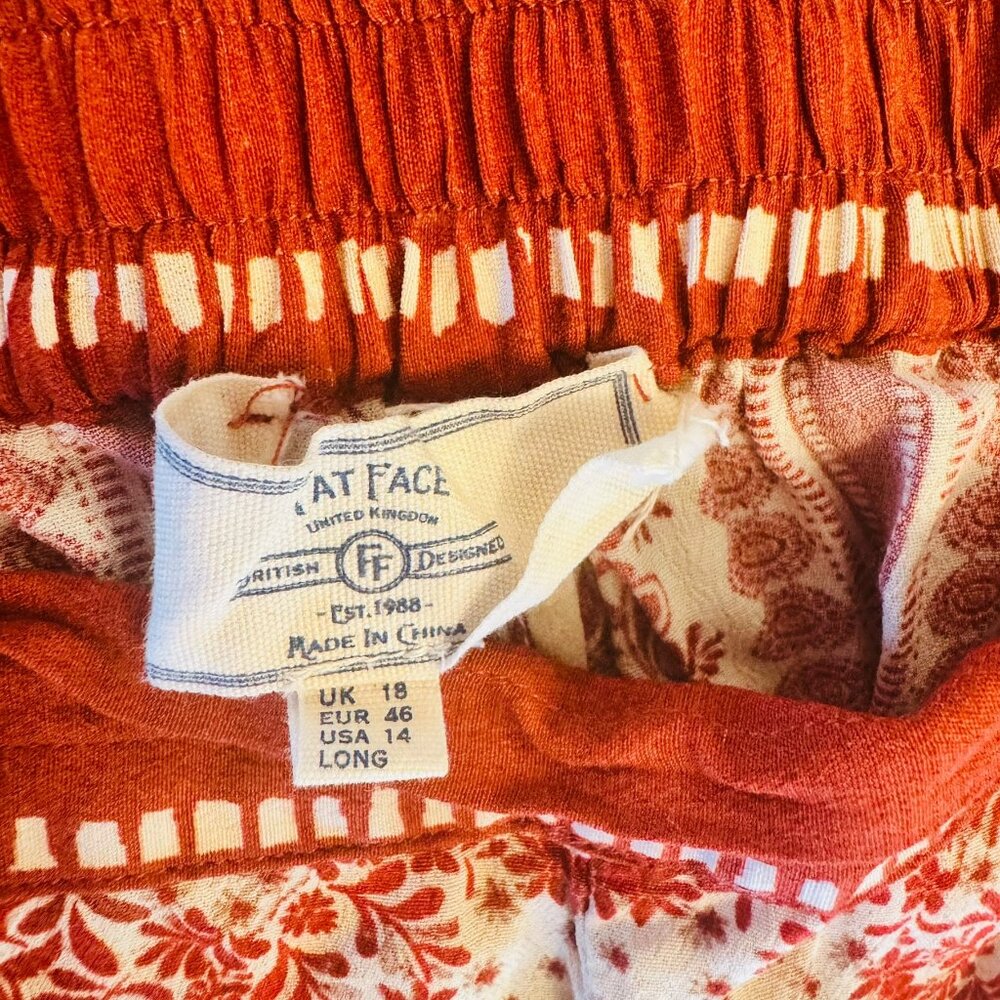 FatFace Red/orange  Floral Boho Print Pants- Size 14 Long - Picture 7 of 9